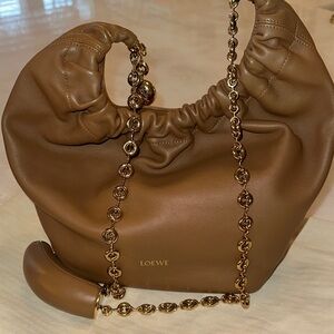 Loewe Small Squeeze Shoulder Crossbody in Oak handbag Gold Chain
